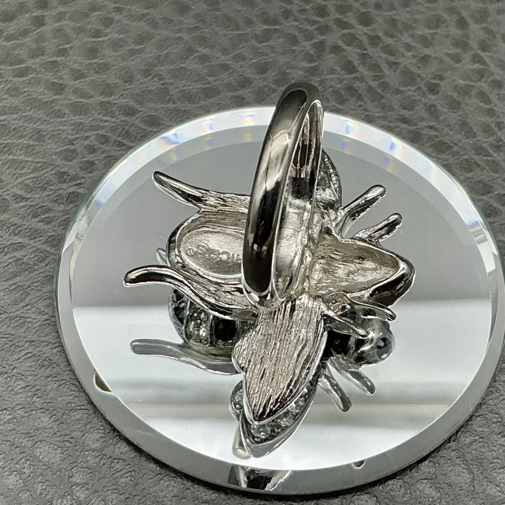 Ring Size 7 Chicos Silver‎ Tone Black Glass Bee Cocktail Womens Fashion Jewelry